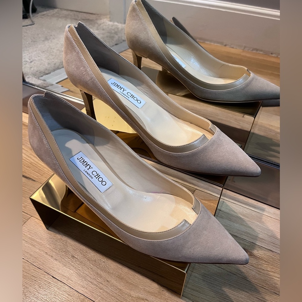 Jimmy Choo Neutral Suede Kitten Heels